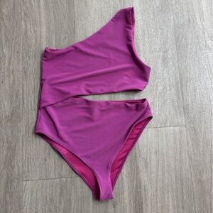 Beach Riot Magenta One-Shoulder Swimsuit
